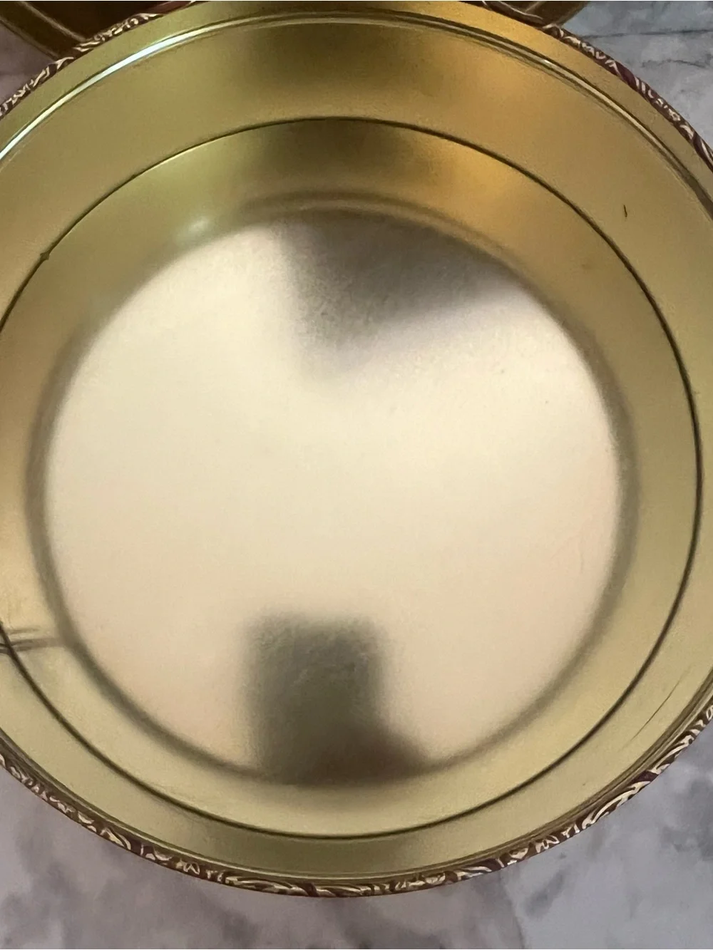 Round Decorative Metal Tin in Gold and Brown